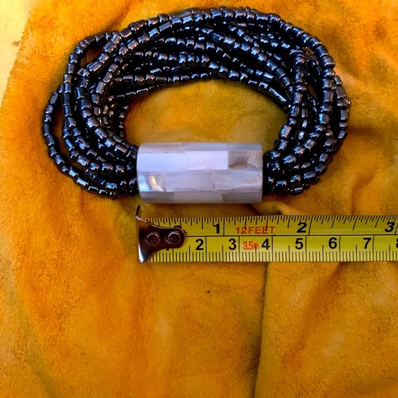 Abalone & “Mostacilla” beaded elastic bracelet stretch possible hematite new - Picture 7 of 7